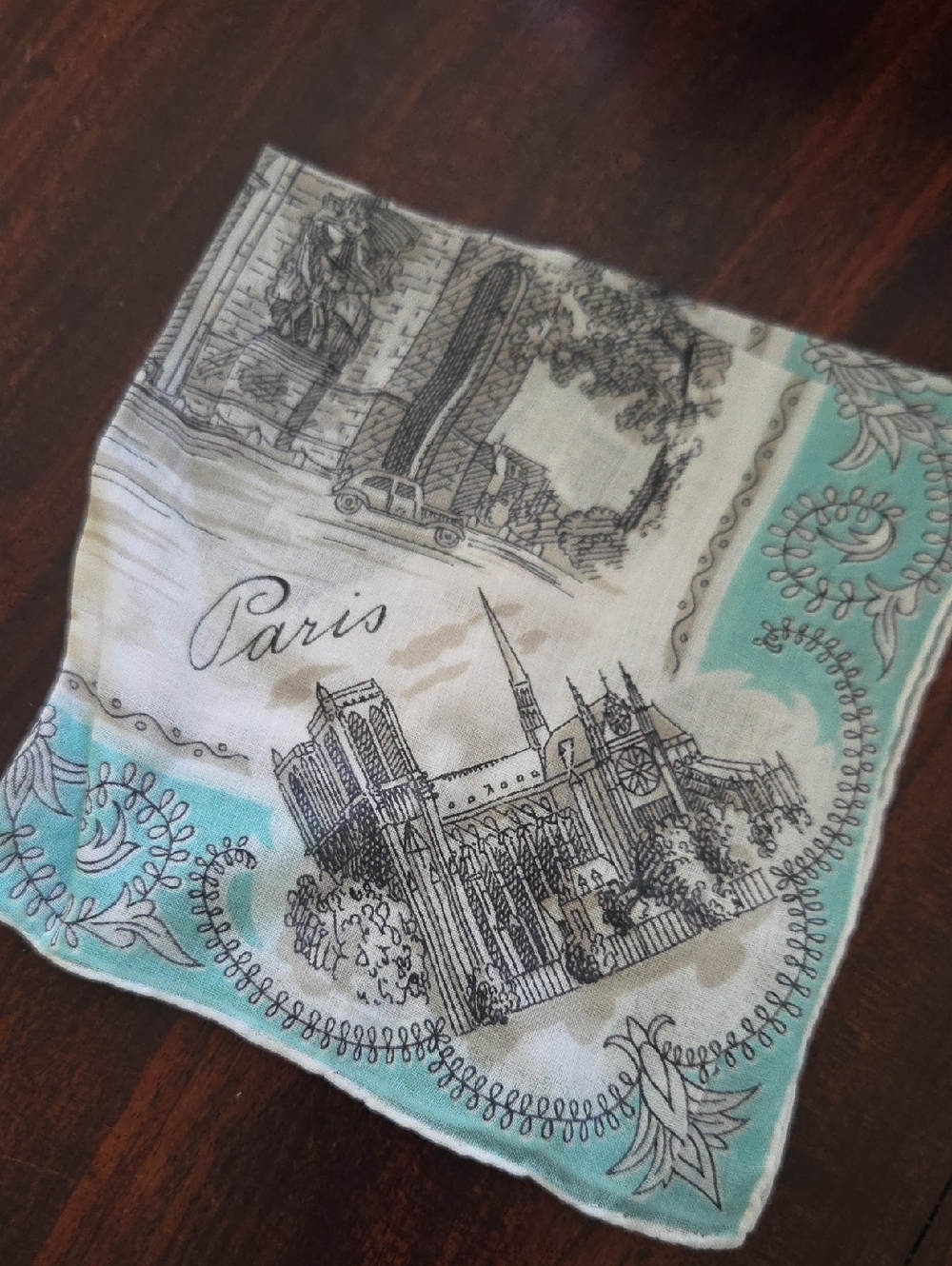 Paris Souvenir Print Scarf in White and Aqua